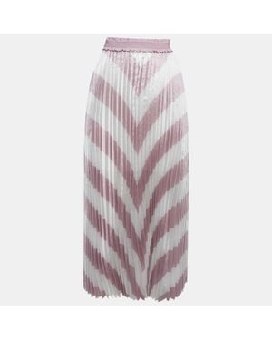 Maje Striped Plisse Midi Skirt - Brown