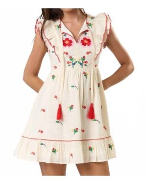 Lalavon Ruffle Sleeve Embroidered Mini Dress - White