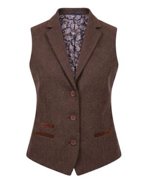 TruClothing Tweed Waistcoat Herringbone Slim Fit Work Office Vest - Brown