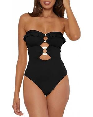 SOLUNA Standard Buckle Up One Piece Bandeau Swimsuit - Black
