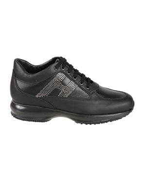 Hogan Interactive Streamlined Calf Leather Panel Sneakers - Black