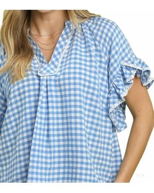 Umgee Gingham Ruffle Top - Blue