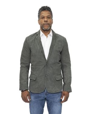 Infinity Leather Slim Goat Suede Italian Blazer Jacket-Alexandria - Gray