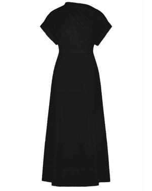 Lela Rose Short Sleeve Draped Shoulder Midi Dress - Black