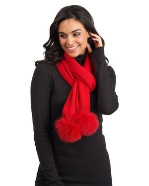 Gorski Knit Cashmere Scarf With Fox Pompom - Red