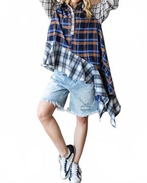 Oli & Hali Plaid Mixed Asymetrical Top - Blue
