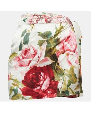 Roberto Cavalli Floral Print Satin Mini Wrap Skirt - Red