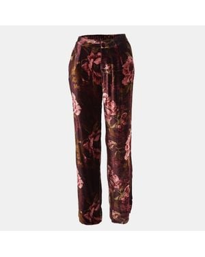 F.R.S For Restless Sleepers F. R.S For Restless Sleepers Burgundy Floral Print Velvet Pants - Red