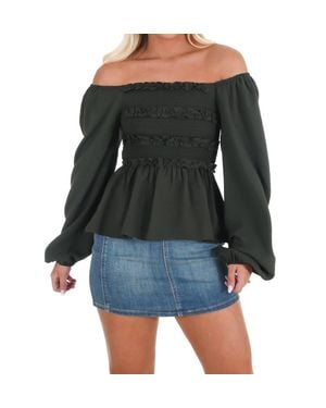 Mustard Seed Wear Anywhere Smocked Babydoll Top - Black