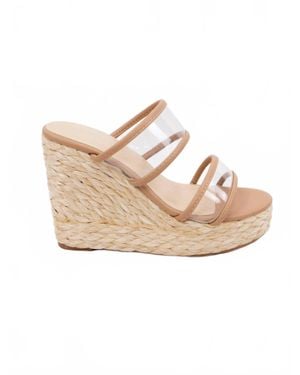 Let'S See Style Rita Raffia Clear Two Strap Wedge Sandals - Natural