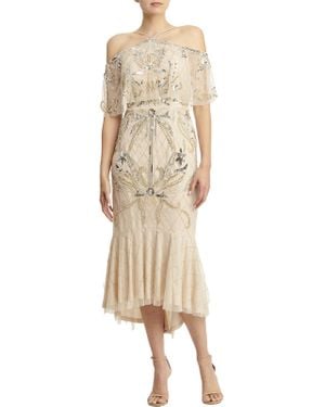 Aidan Mattox Sequined Midi Cocktail Dress - Natural