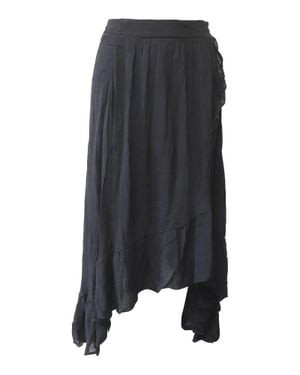 Maje Viscose Wrap-Over Ruffled Midi Skirt - Black