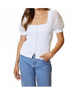 Design History Short Sleeved Mix Media Knit Top - Blue