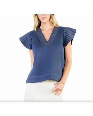 Thml Flutter Sleeve V-Neck Top - Blue