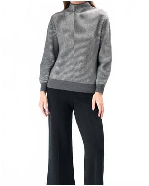 Cashmere Clouds Rib Two-Tone Cashmere Mock Sweater - Gray