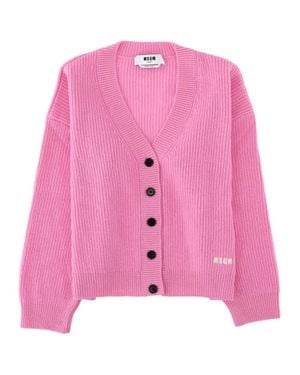MSGM Ribbed Knit Wool Cashmere Cardigan - Pink