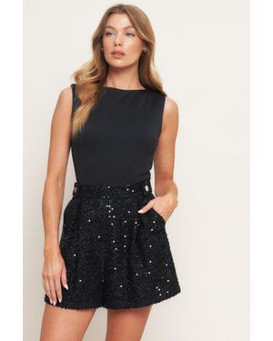TRUEDAMES Twinkle Chic Top And Sequin Short Romper - Black