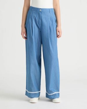 NVLT Wide Leg Pants With Double Pleats - Blue