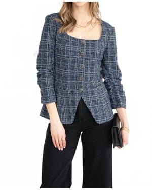 Skies Are Blue Tweed Button Jacket - Blue