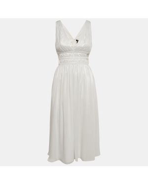 Aidan Mattox Aidan Maxttox Ivory Shimmer Crepe Gathered Cut-Out Detail Midi Dress - White