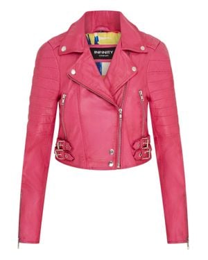 Infinity Leather Brando Cropped Leather Jacket-Longtown - Pink