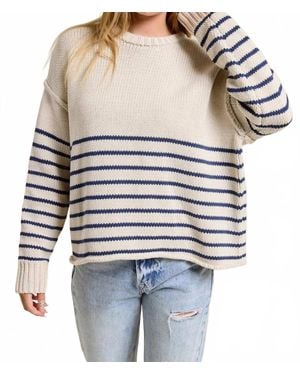 Charlotte Avery Knit Long Sleeve Bone Stripe Sweater - White