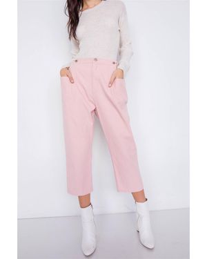 TRUEDAMES Pastel Chic Solid Ankle Wide Leg Adjustable Snap Waist Pants - Pink