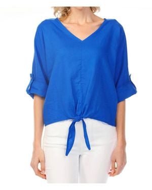 Charlie b Roll-Up Sleeve Front Tie Top - Blue