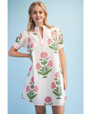 Gigio Collins Notch Neck Dress - White