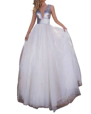 Tarik Ediz Shimmering Plunging Neckline A-Line Gown - Purple