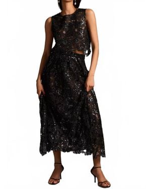 Eva Franco Embroidered Lace Shine Maxi Skirt - Black