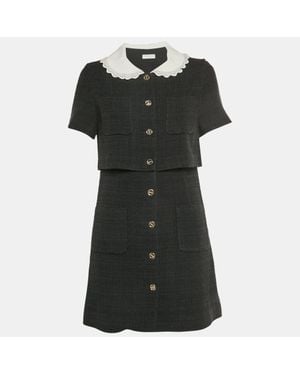 Sandro Tweed Peter Pan Collar Faustine Dress - Black