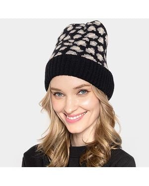 Fashnzfab Leopard Patterned Ribbed Cuff Beanie Hat - Blue