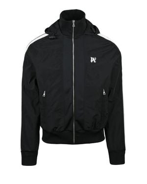 Palm Angels Technical Jacket With High Collar And Contrasting Stripes - Black