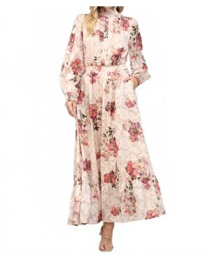 Fate Floral Metallic Ruffle Maxi Dress - Pink