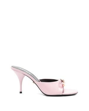Versace Glossy Finish Sandals With Delicate Bow - Pink