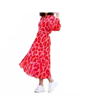 EsQualo Floria Fancy Animal Print Long Dress - Red