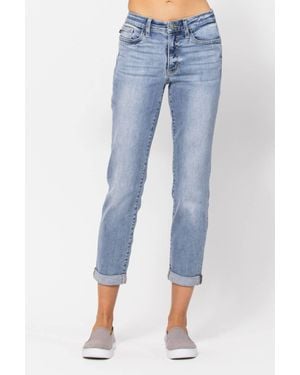 Judy Blue Core Mid Rise Bleach Wash Boyfriend Jeans - Blue