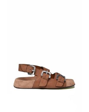 Ernesto Dolani Leather Suede Sandal 3Cm Heel - Brown