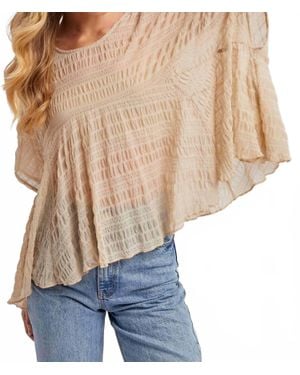 Bluivy Sheer Asymmetric Textured Cape Top - Blue