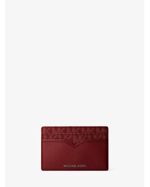 Michael Kors Hudson Pebbled Leather And Signature Logo Money Clip Card Case - Red