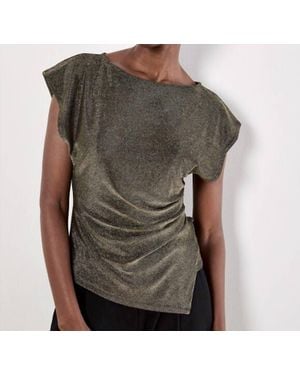 Apricot Sparkle Side Ruched Jersey Top - Gray
