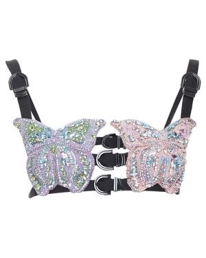 Versace Rare Dua Lipa 2023 Vacanza Runway Crystal Butterfly Bondage Bra It36 Xxs - Blue