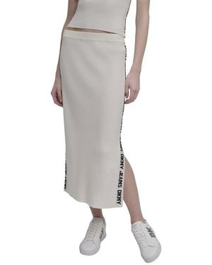 DKNY Side Logo Rib Midi Skirt - Gray