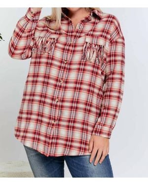 Davi & Dani Plaid Button Up Plus Shirt - Red