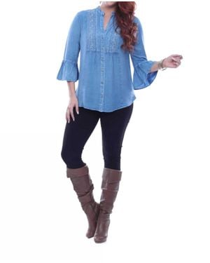 parsley & sage Asha Embroidered Peasant Top - Blue