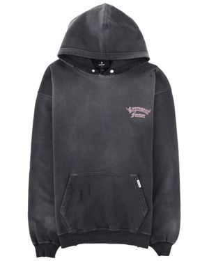 Represent Duality Washed Distressed Hooded Cotton Sweatshirt - Black
