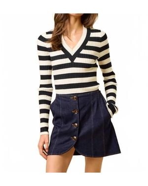 Lalavon V-Neck Striped Sweater - Blue
