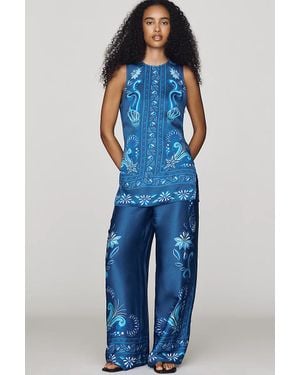 FARM Rio Patterened Wide-Leg Pants - Blue
