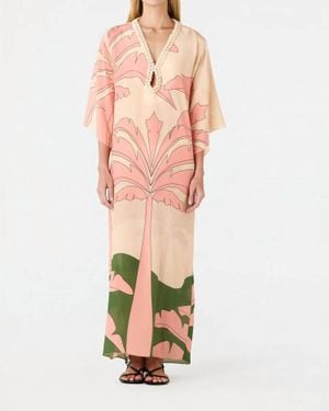 JUAN DE DIOS Andina Cowrie Shell Neckline Tunic Kaftan Dress - Pink